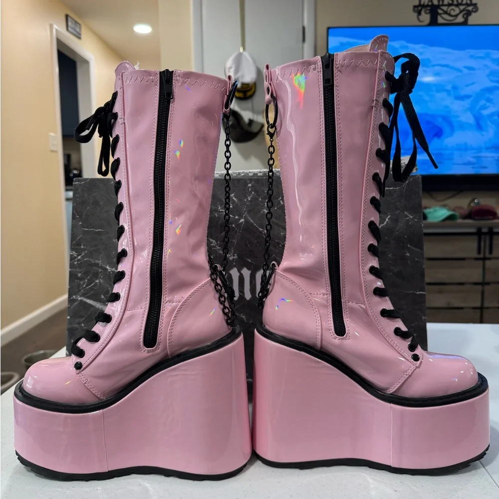 Demonia Swing 150 Dolls Kill Holographic Purgatory Platform Boots